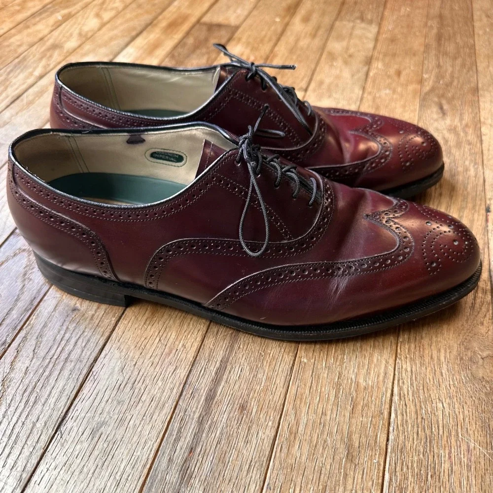 Florsheim Imperial Wingtip Oxford Mens 10 3E Leather Brogue Burgundy USA Vintage